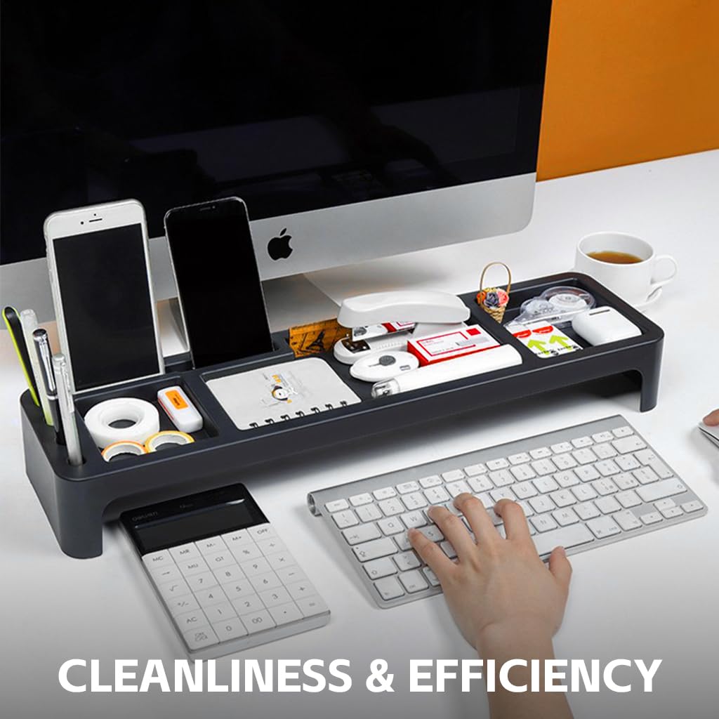 HASTHIP® Multifunctional Desk Organizer with Phone Stand, Pen Holder, Storage Compartments for Office Supplies, Stationery Organizer for Home & Office Accessories