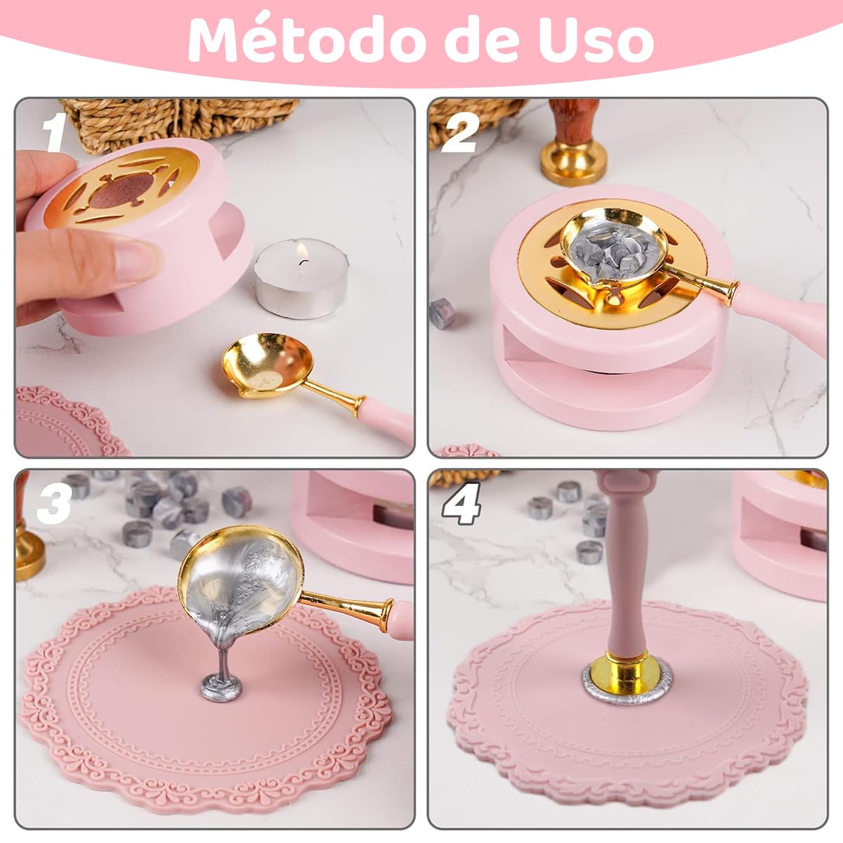 HASTHIP Wax Seal Stamp Set with 15 Multicolor Beads and 6 Stamps for DIY Crafts | Pink Cat Claw Handle Kit