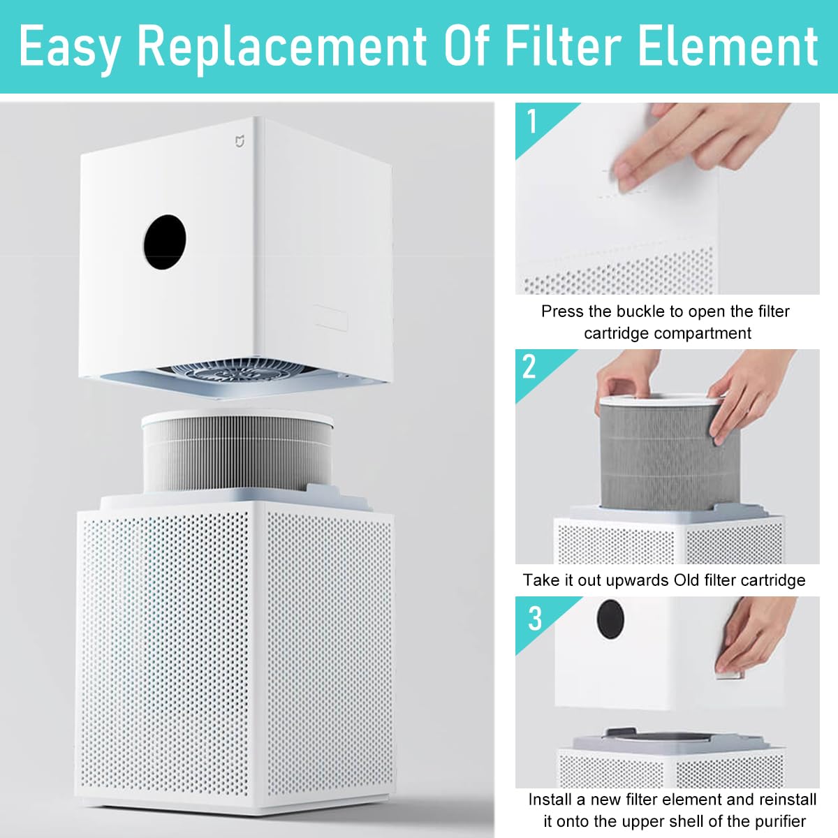 HASTHIP® Replacement Filter Compatible with Mi Air Purifier 4 Lite, Air Purifier, Triple Layer with Activated Carbon,Pet hair filtration, Odour elimination,Activated carbon Air Clean Dus