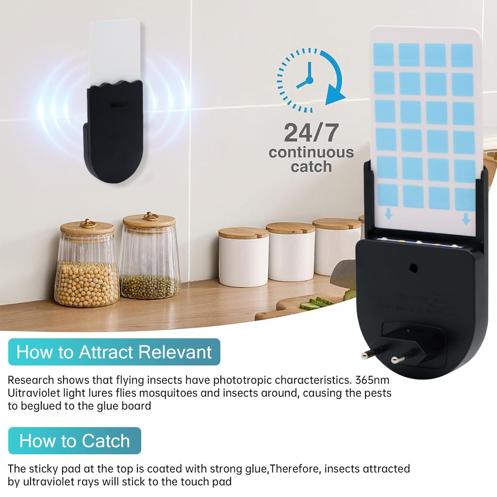 HASTHIP Mosquito Trap Light for Bedrooms with 5Pcs Sticky Cards and UVA Attractant | Child Friendly Plug and Go 110x73x55mm