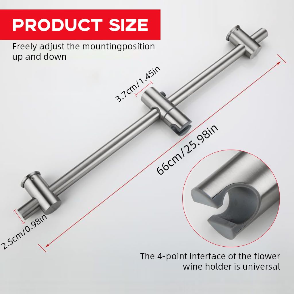 HASTHIP Shower Slide Rail for Bathroom with Adjustable Holder and No Drill Mounting | 25.9 in Stainless Steel Design