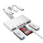 Card Reader 5 in 1 SD Card Reader Micro SD Card Reader with Light-ning Port and 2 USB3.0 Ports Memory Card Reader Support Charging and High Speed Transfer for iPhone, iPad, PC, Laptop