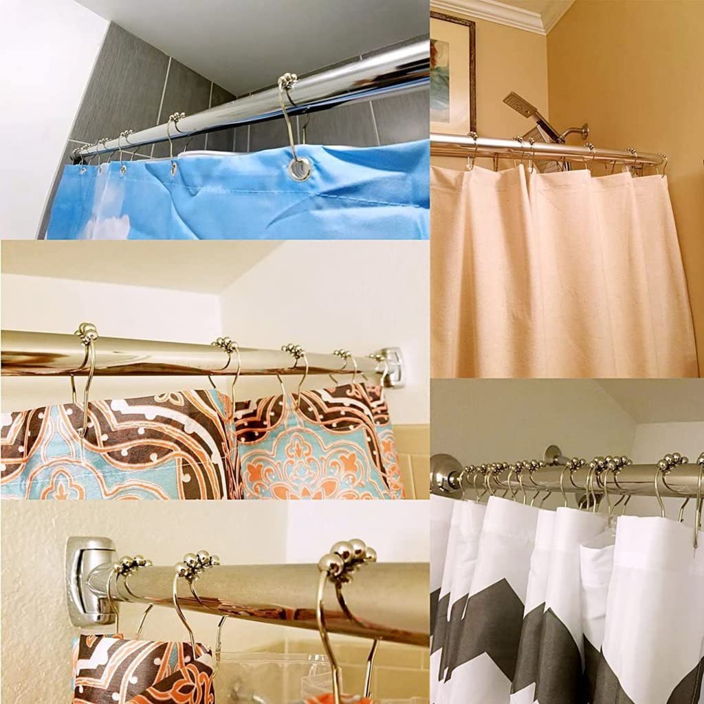 HASTHIP Shower Curtain Hooks for Bathroom Rods featuring Spherical Roller Balls | 24 pcs Stainless Steel 6 x 4cm Silver Rings