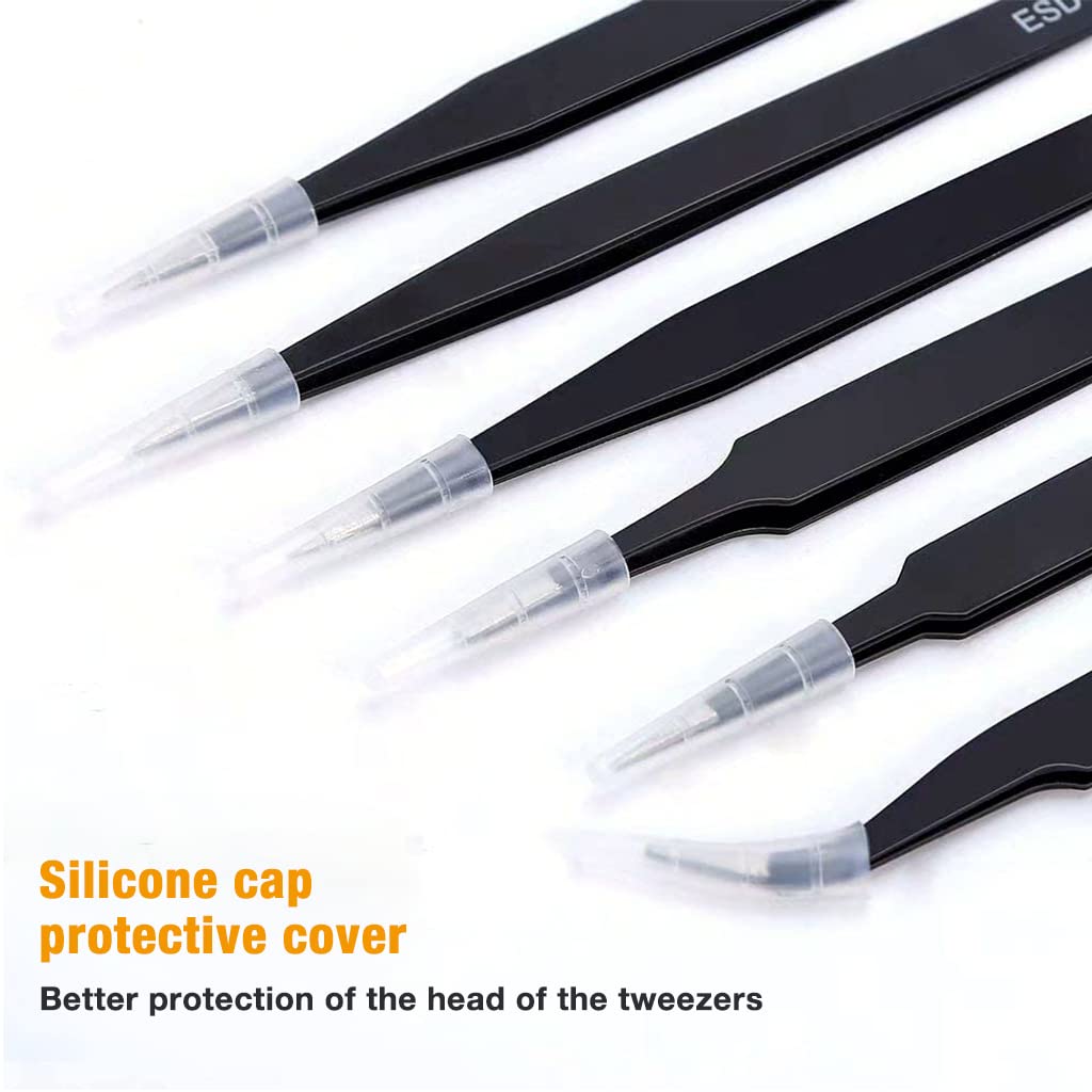HASTHIP Tweezers Set for Electronics and Craft with Anti Slip Matte Handle | 6 Pcs Stainless Steel Precision Tools