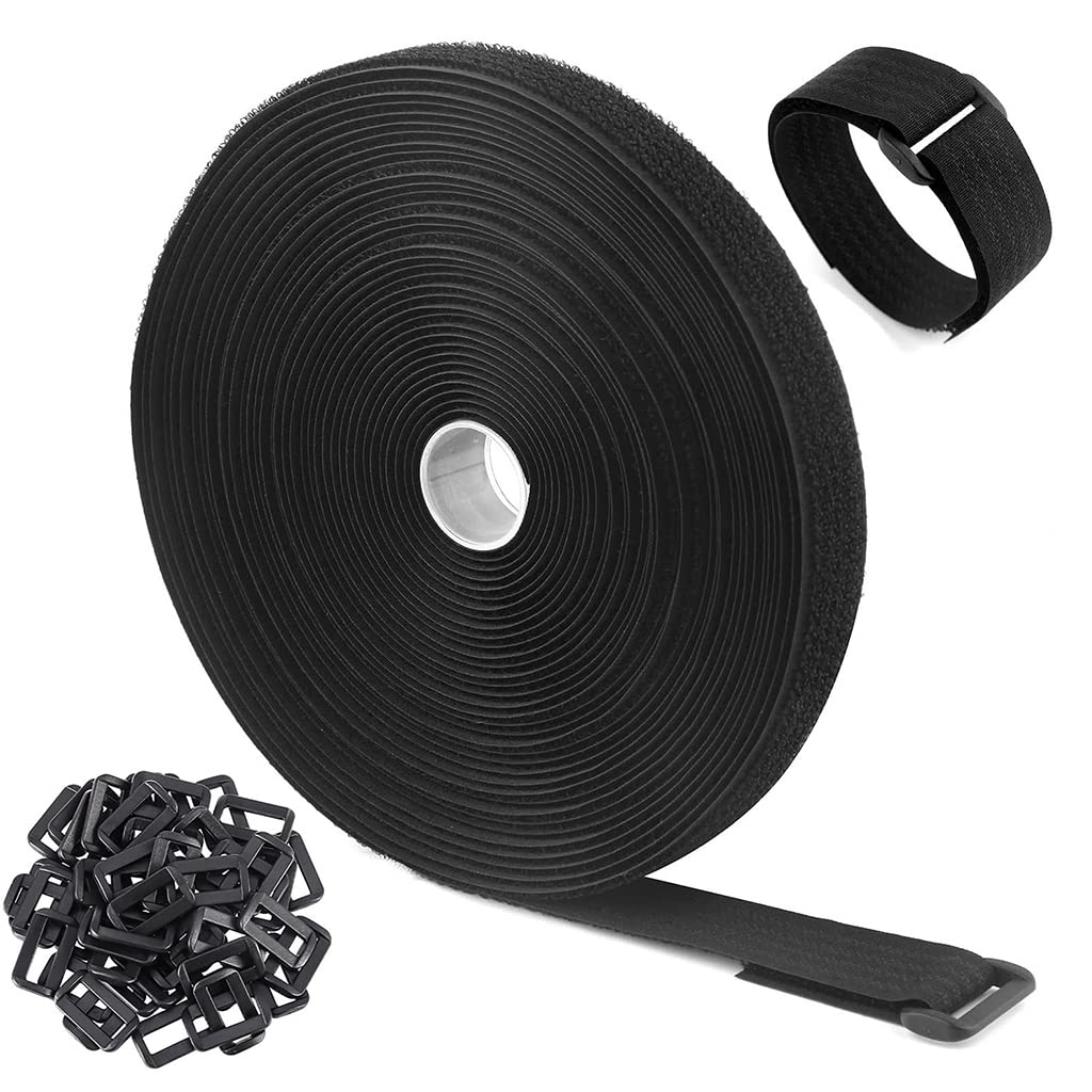 HASTHIP Cable Organiser Ties for Home and Office Use featuring 5m Roll and 25 Buckles | Adjustable Nylon Hook and Loop Strap