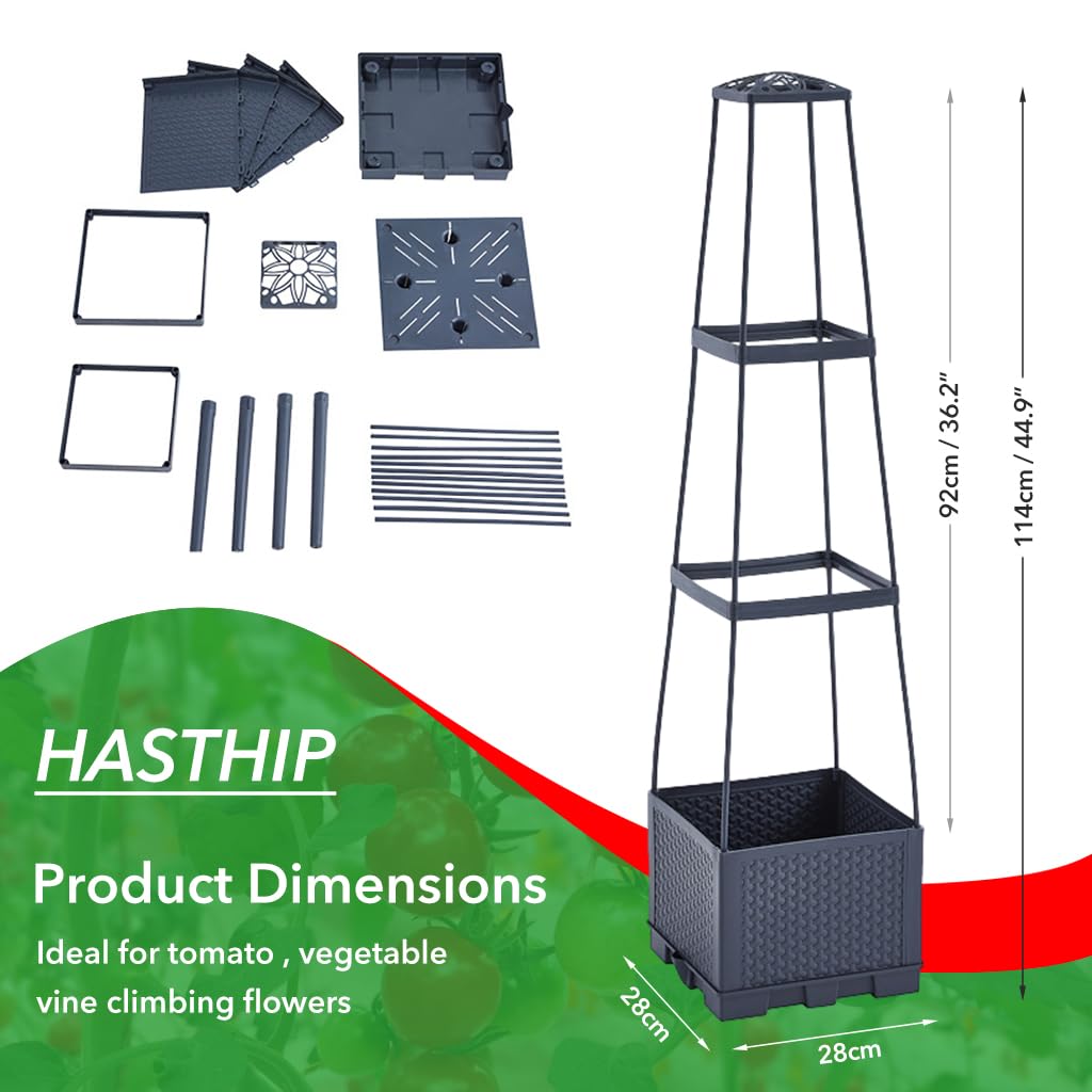 HASTHIP Plant Stand Support for Climbing Plants with 114cm Trellis | UV‑Resistant PP Planter Box