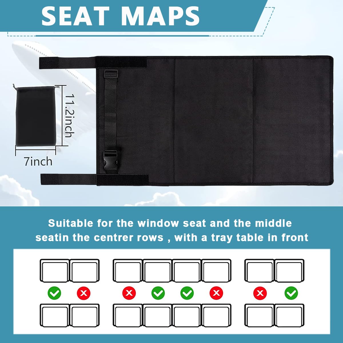 Airplane Footrest for Kids, Toddler Travel Bed, Airplane Foot Hammock for Baby with Anti-Slip Design, Airplane Seat Extender for Kids, Portable Airplane Travel Accessories, 79 * 44cm (Black)