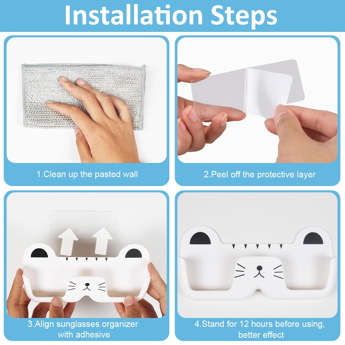 HASTHIP Sunglass Organizer Wall for Entryway and Bedroom featuring 2PCS Cat-Shaped Holders