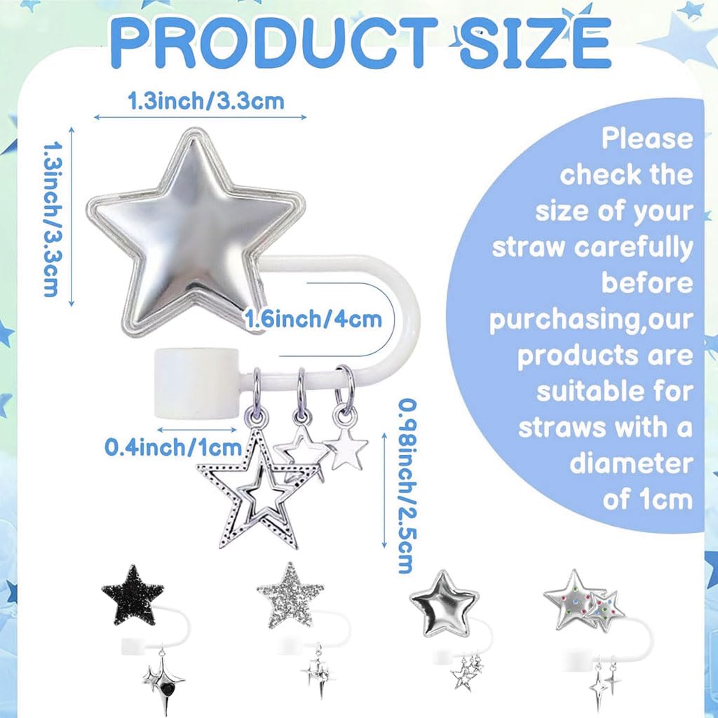 HASTHIP Straw Cover Caps for 10mm Straws featuring Anti Slip Grip and Star Charm | Travel Use
