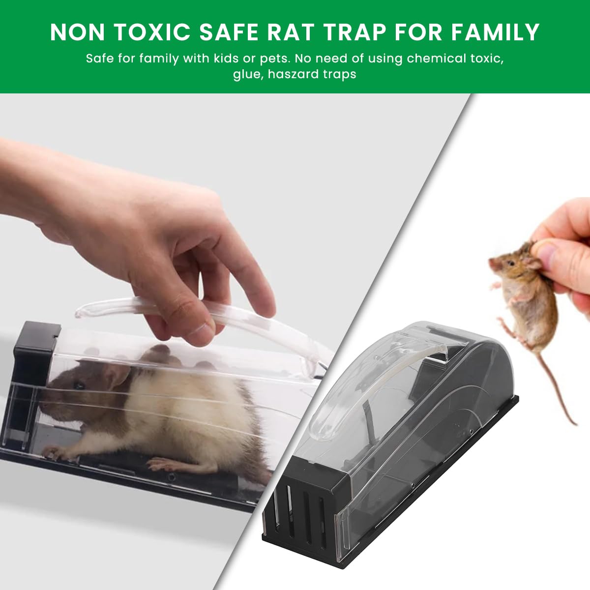 HASTHIP Humane Mouse Trap for Home with 12.6 in Channel and Ergonomic Handle | Reusable ABS Cage