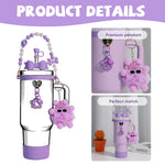 HASTHIP® Tumbler Cup Accessories Set for Stanley, 6Pcs Stylish Drinking Cup Accessories, Sweet Bow Beaded Cup Chain Handle, Bottom Sleeve Purple Bow Straw Charm, Straw Tip Cover, Cute Plush Charm