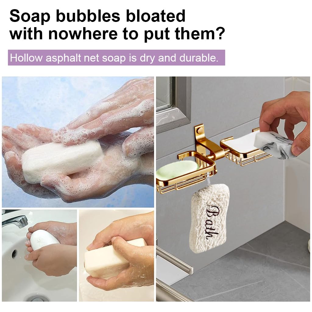 HASTHIP Double Soap Holder for Bathroom featuring Self Draining Dual Slots and Hooks | Golden Aluminum Wall Mount Design