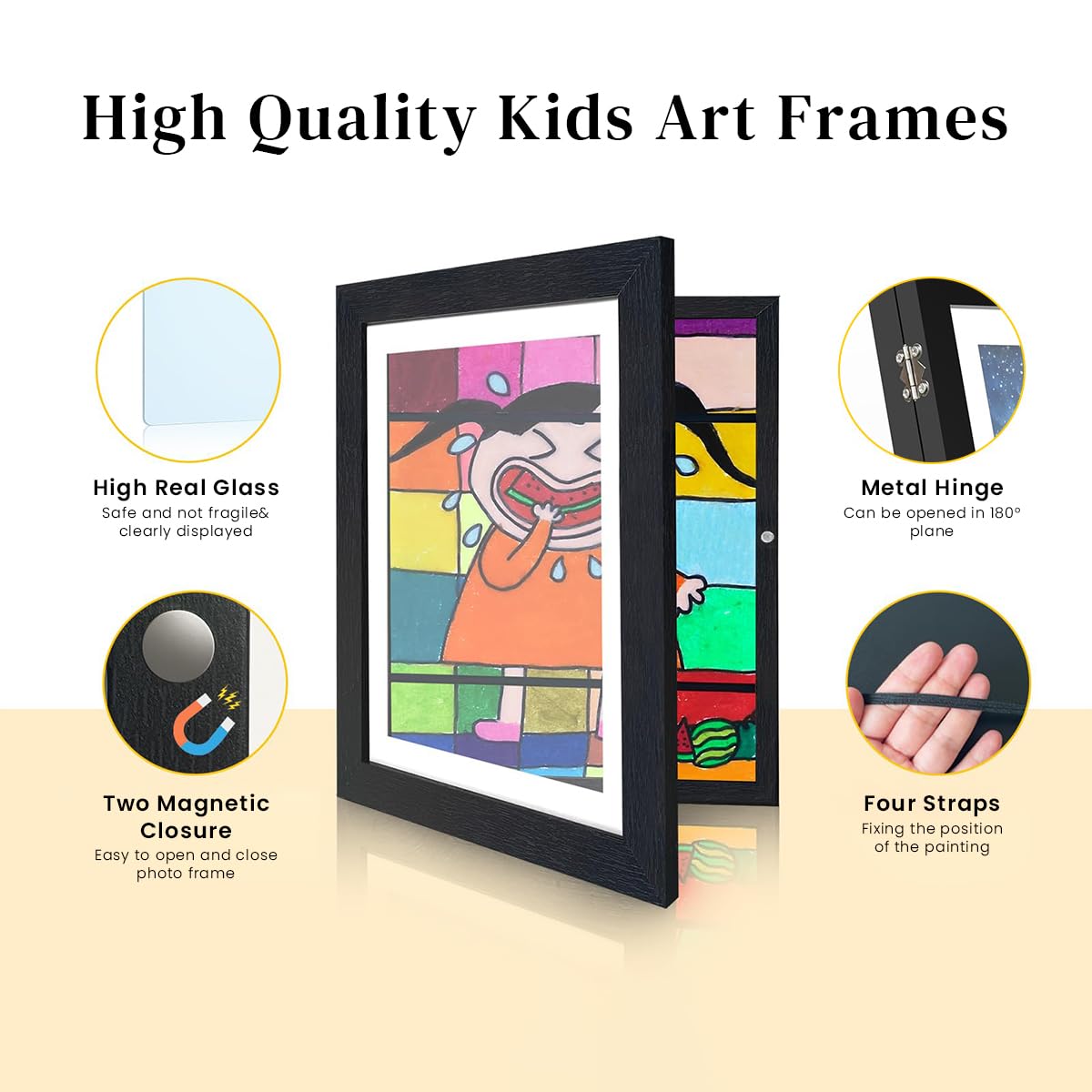 HASTHIP Kids Artwork Frame for Paintings with Front Opening 8.3x11.8 in | Black Display