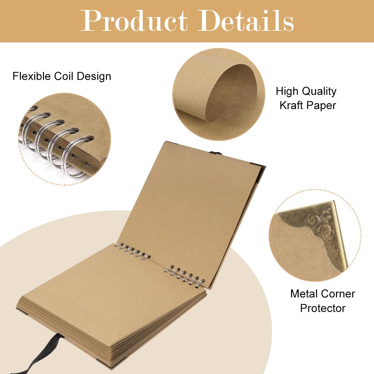 HASTHIP Scrapbook Album for DIY Memories with 60 Blank 8x8 Pages and Ribbon Tie Closure | Brown Keepsake Gift