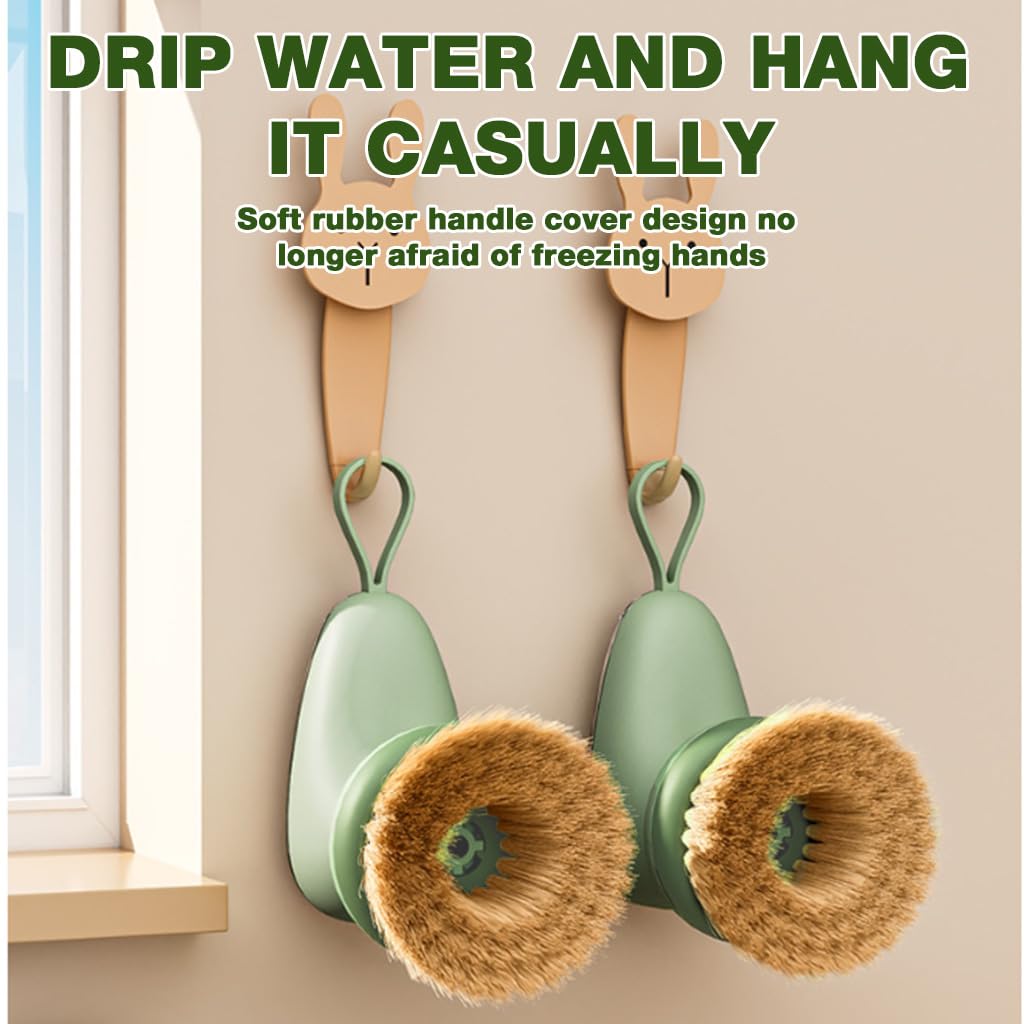 HASTHIP Kitchen Cleaner Brush with Built-in Cleanser Dispenser and Natural Sisal Bristles | Press-to-Dispense Scrub Tool for Dishes and Bowls