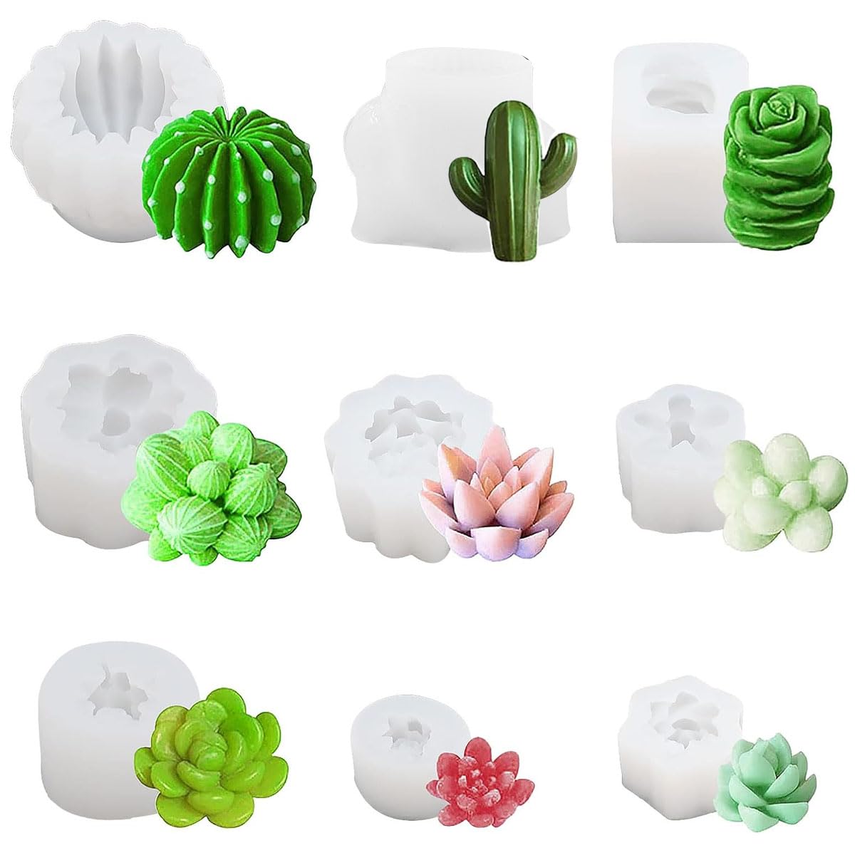 HASTHIP Succulent Silicone Molds for DIY Resin Crafts featuring 9 Styles & Non Stick Design | Food Grade Reusable White Set