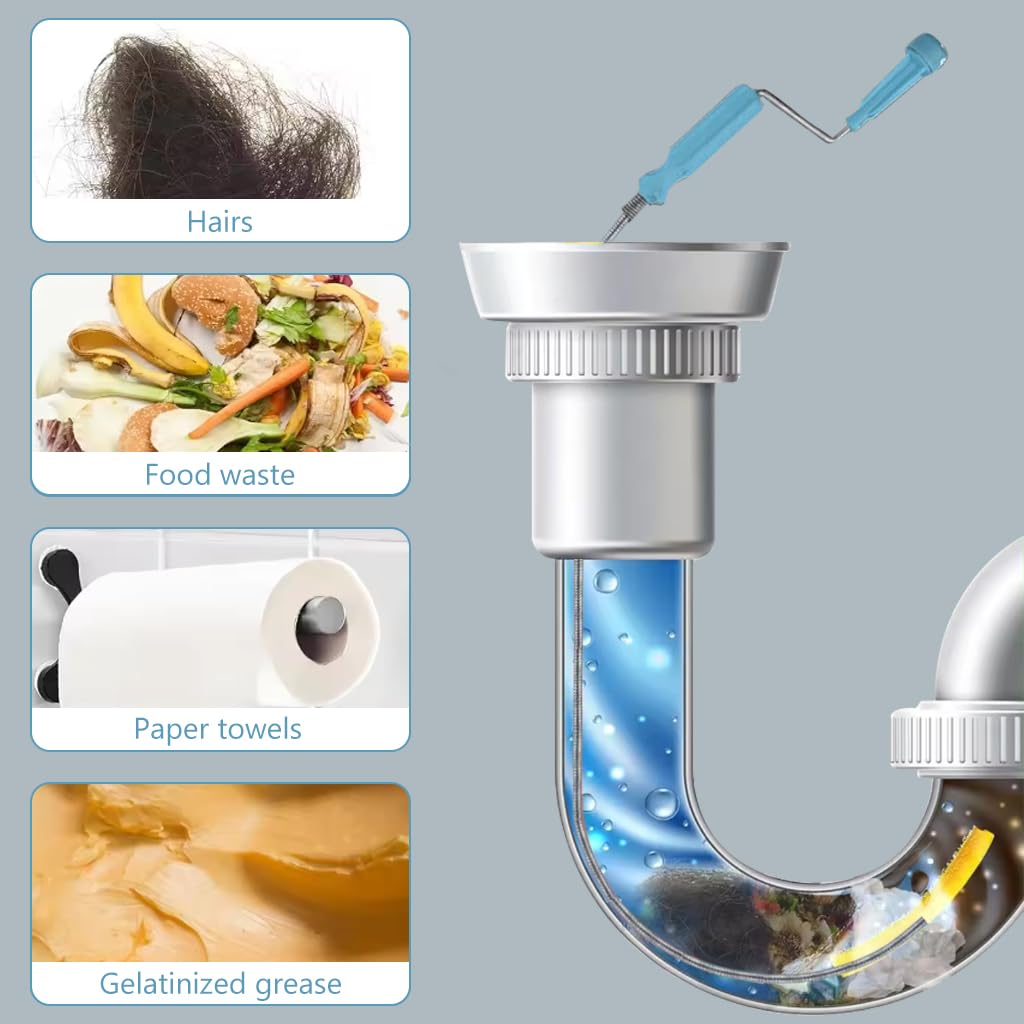 HASTHIP Drain Cleaner for Bathroom and Kitchen with 9.8 ft Spiral Spring Design | Stainless Steel 3 PCS Set