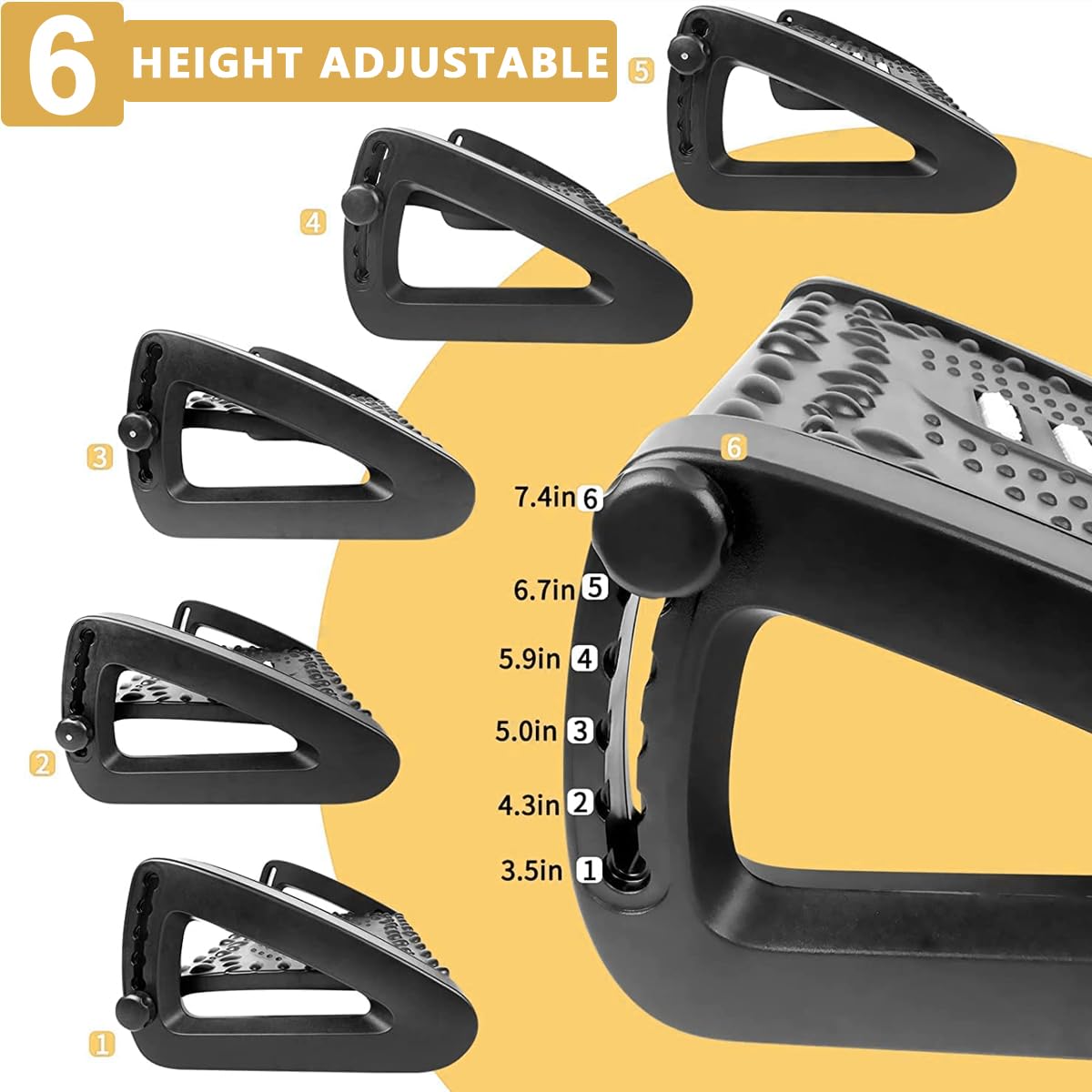 HASTHIP Foot Rest Under Desk for Office Chair with Massage Rollers and Adjustable Height | Black