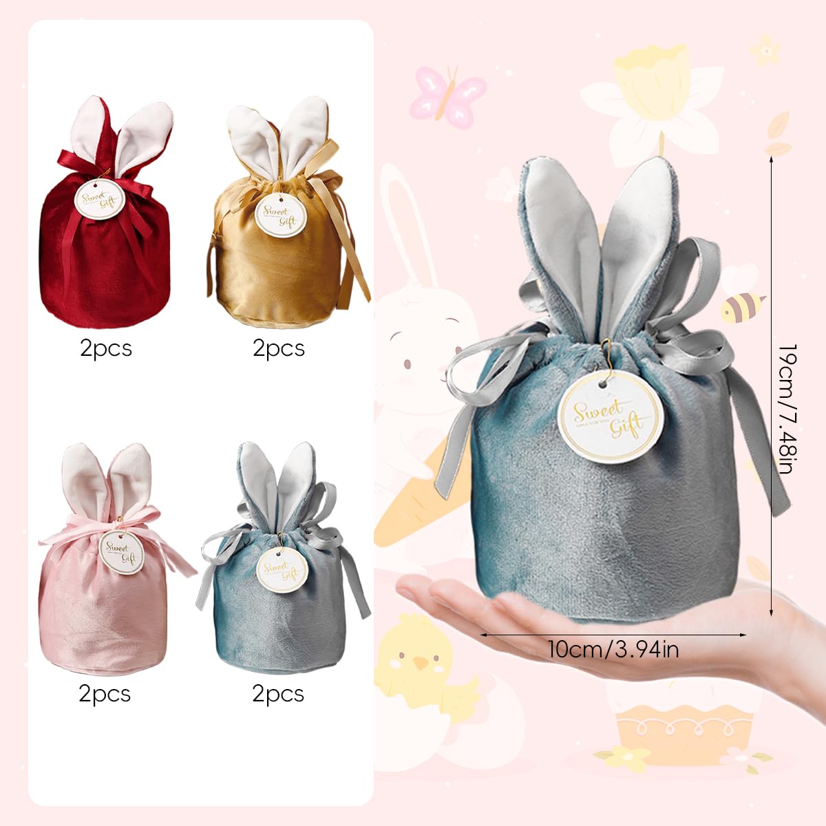 HASTHIP Gift Bags for Party Favors with 10x12.5cm Bunny Ear Drawstring | Soft Velvet Pouches
