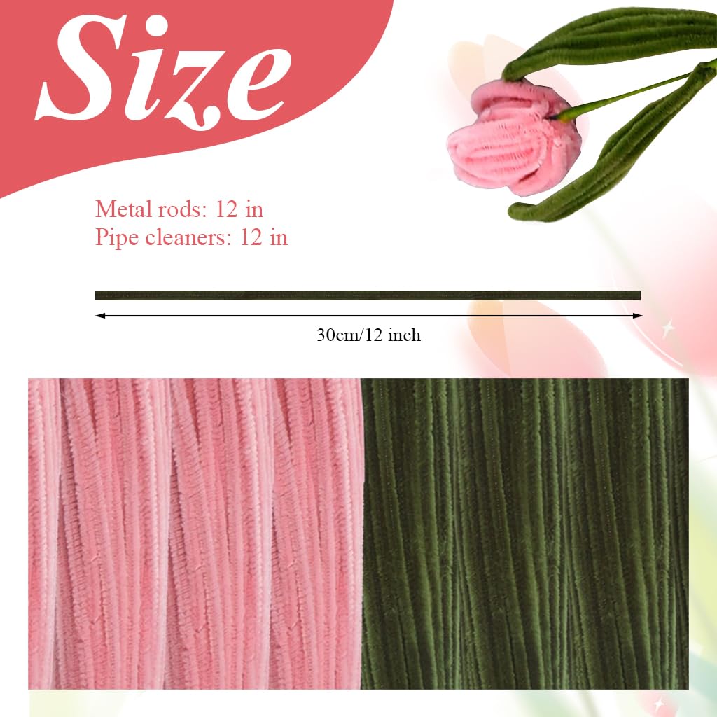HASTHIP DIY Flower Making Kit for Crafting 15 Tulip Bouquet with Plush Wrapped Wire | Pink Silk Petals for Handmade Gift