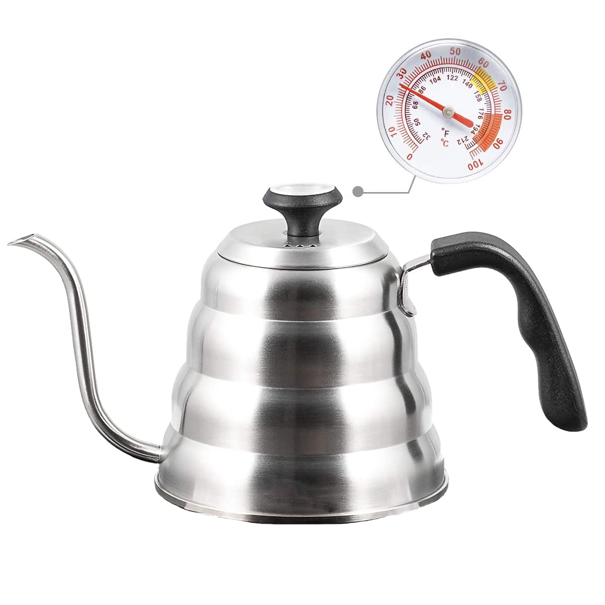HASTHIP Pour Over Gooseneck Coffee Kettle with Thermometer and 1200ml 3 Layer Stainless Base | For Home Café and Travel Brewing