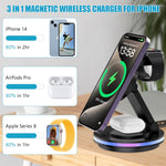Magnetic Wireless Charger for iPhone 3 IN 1 Wireless Magentic Charger for iPhone, iWatch & Airpods Fashion Travel Folding Wireless Magentic Charger with Light