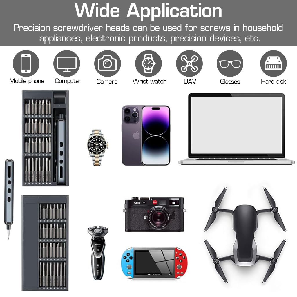 HASTHIP® Electric Screwdriver, Precision Screwdriver Set, 68 in 1 Electric Screwdriver Kit with 64 Magnetic Bits, 5 Adjustable Torques & LED USB, for Watches, Phones, Laptops, Cameras Repair Kit