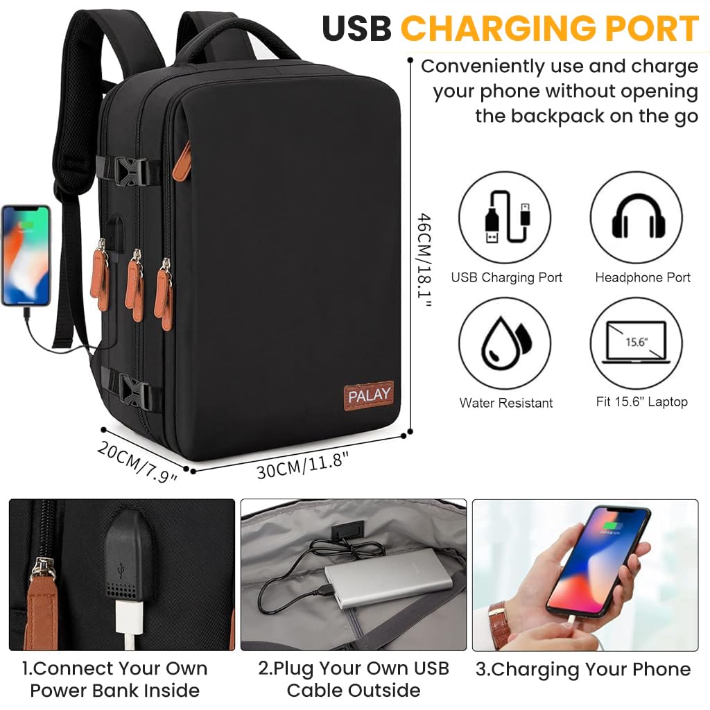 HASTHIP® Travel Laptop Backpack,15.6 Inch Flight Approved Carry on Backpack,Waterproof Large 40L Hiking