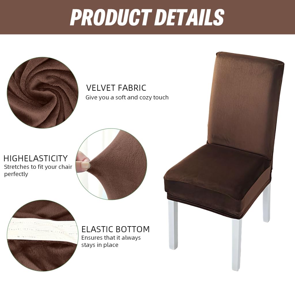 HASTHIP® Dining Chair Cover Set of 6 - Washable Removable Short Dining Chair Covers Protector Seat Slipcover Hotel Velvet Covers - Bronze