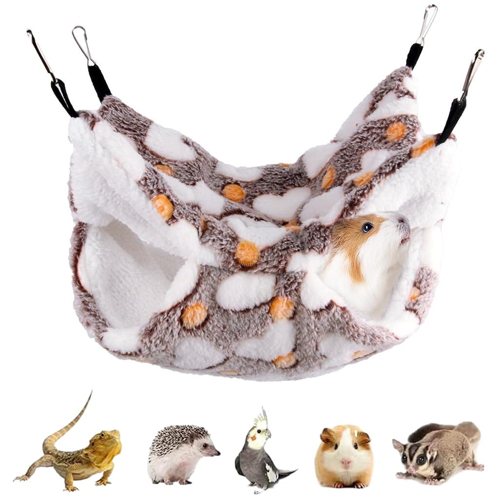 HASTHIP® Hamaca de Invierno para Pequeños Animales, Cama Colgante Suave y Cálida para Hámster, Ardilla, Chinchilla, Cobaya, Hurón y Erizo, Nido Acogedor Multicolor con Ganchos Ajustables