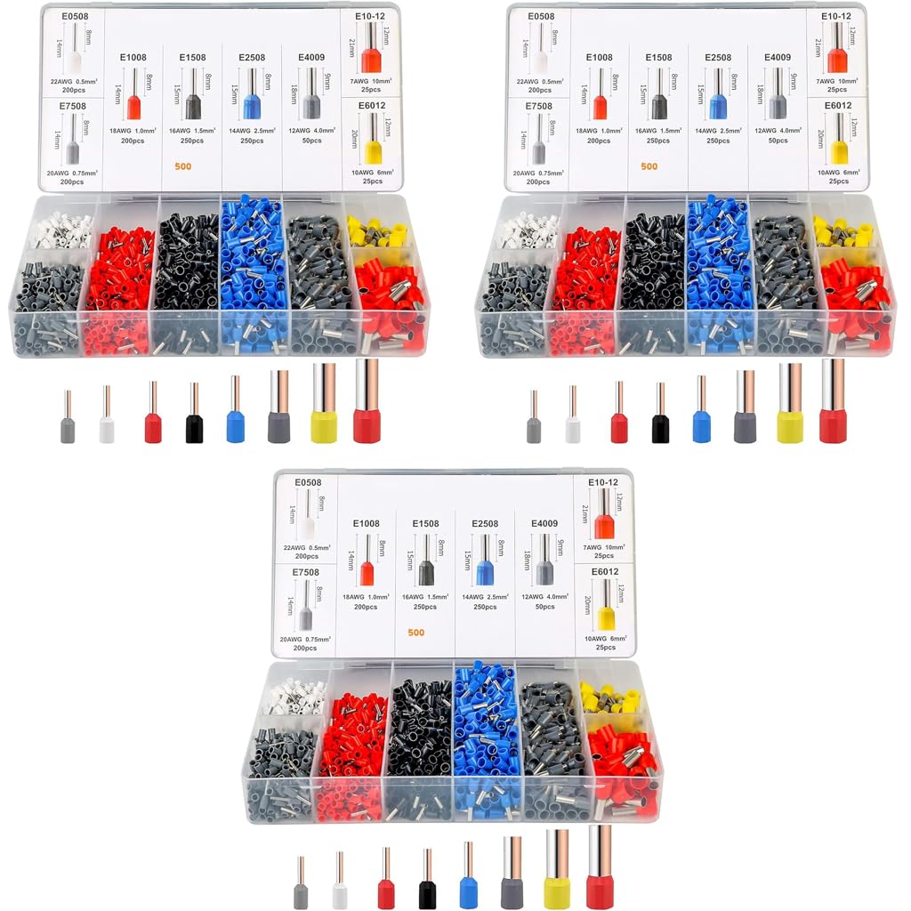 HASTHIP Electronic Wire Ferrules Kit 3600pcs for AWG23‑7 with Copper Crimp Connectors | Insulated Pin End Terminals for Electrical Wiring