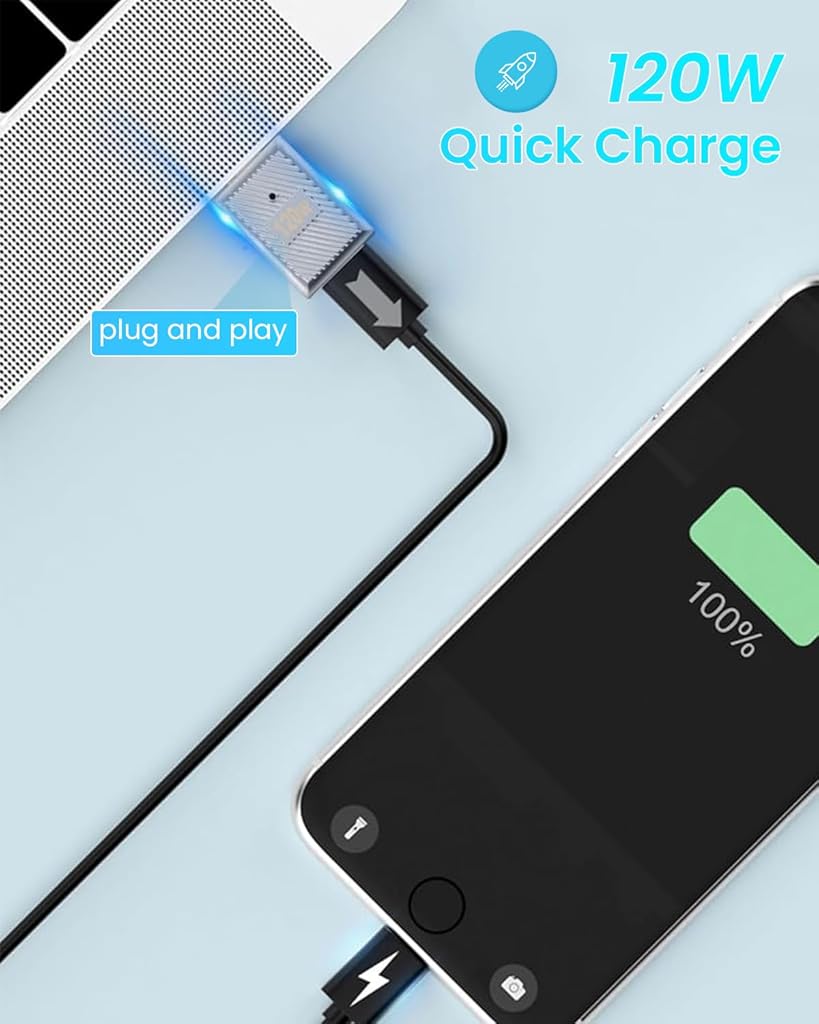 USB C to USB OTG Adapter USB C Male to USB A Female USB 3.1 Adapter Support 120W Fast Charing & 10Gbps Data Transmission Type C Charging Adapter for Phone, Tablet, PC, Laptop