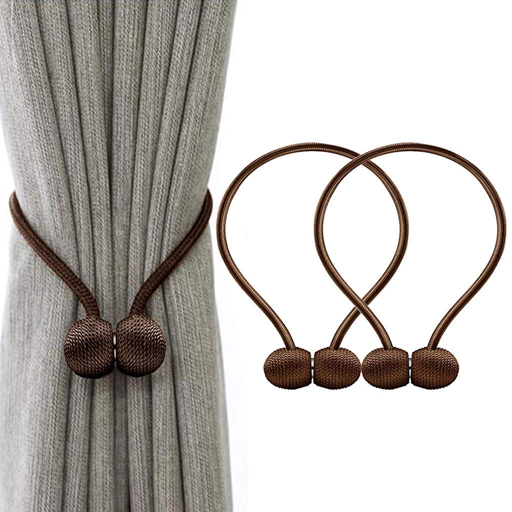 HASTHIP Polyester Solid Curtains for Home and Office with 16in Rope and Strong Magnetic Closure | Coffee Pack of 2