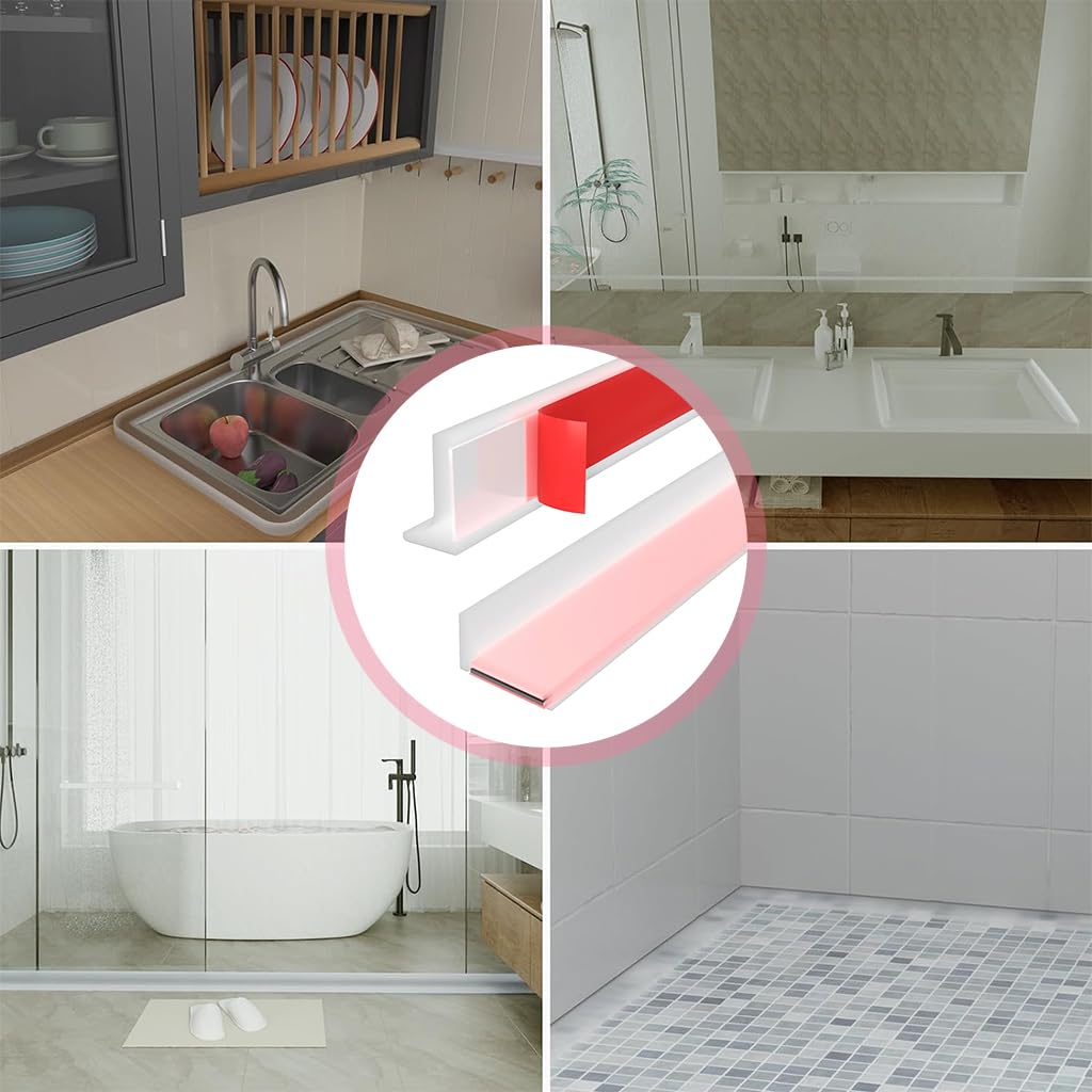 HASTHIP Shower Threshold Water Dam for Bathroom and Kitchen | 39 in Self-Adhesive Flexible Silicone Guard 3 PCS