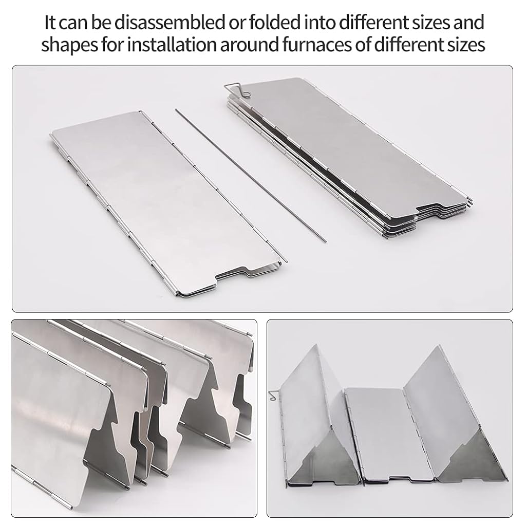 HASTHIP® 84 * 24Cm Windshield For Camping Wood Stove With Nylon Drawstring Pouch,10 Plates Aluminum Folding Windproof Screen For Camping Stove Windpscreen Stand For Camping Stove, Camping Accessories