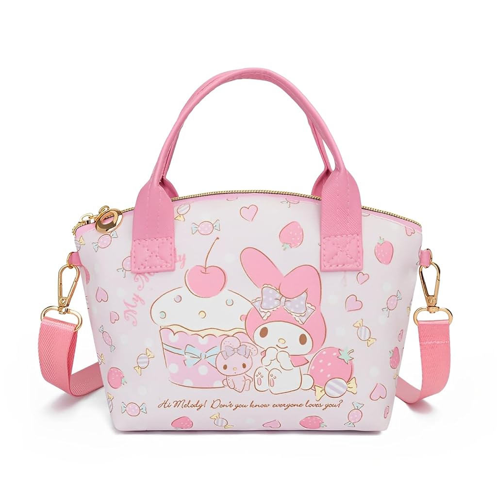 HASTHIP® Melody Hand Bag Kawaii Sanrio Small Tote Bag for Girls Pink Melody Shoulder Small PU Tote with Removable Shoulder Strap Crossbody Christmas Gift for Girls Birdthday Gift,16x7x22cm