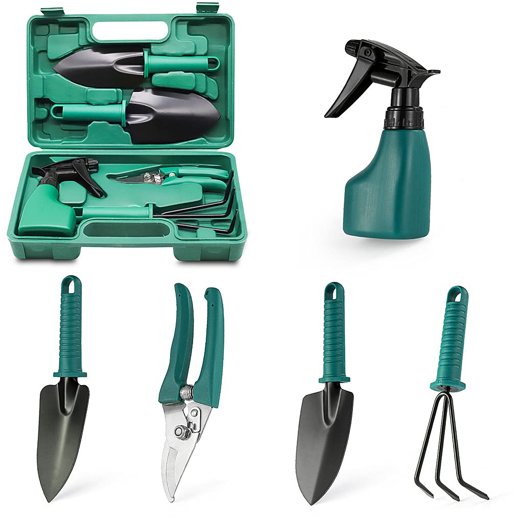HASTHIP Gardening Tools Kit for Home and Patio with 10Pcs Stainless Steel Set | Ergonomic Carrying Case