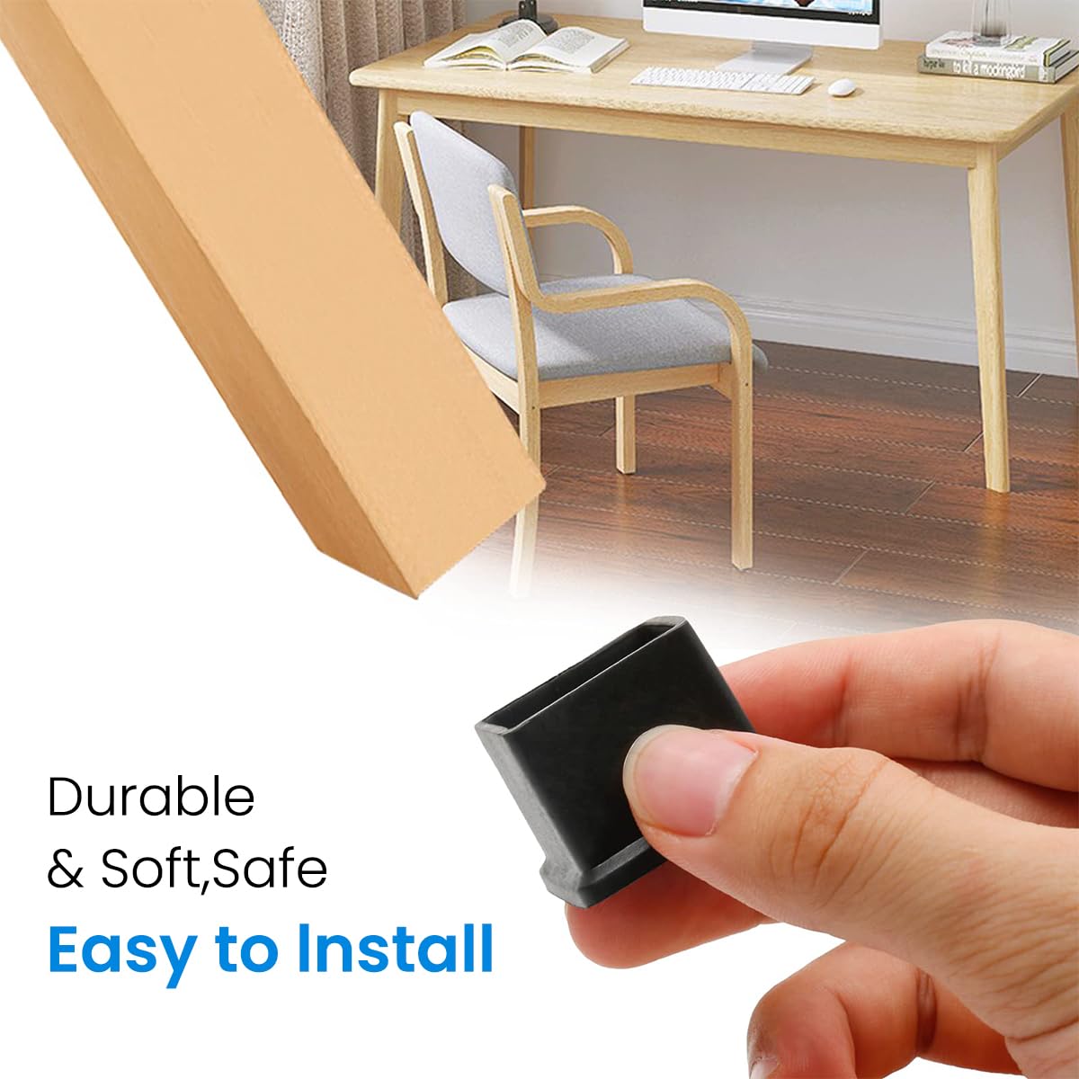 HASTHIP Furniture Leg Covers 4 pcs for 2 x 2 in Legs with Anti Slip Rubber | Noise Reduction Floor Protection