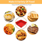 HASTHIP Air Fryer Silicone Baking Tray, 8.2 Inch Non-Stick Silicone Air Fryer Liners for 4-7QT, Reusable Square Air Fryer Oven Pot with Anti-Scalding Handles, Food Safe Air Fryers Accessories (Red)