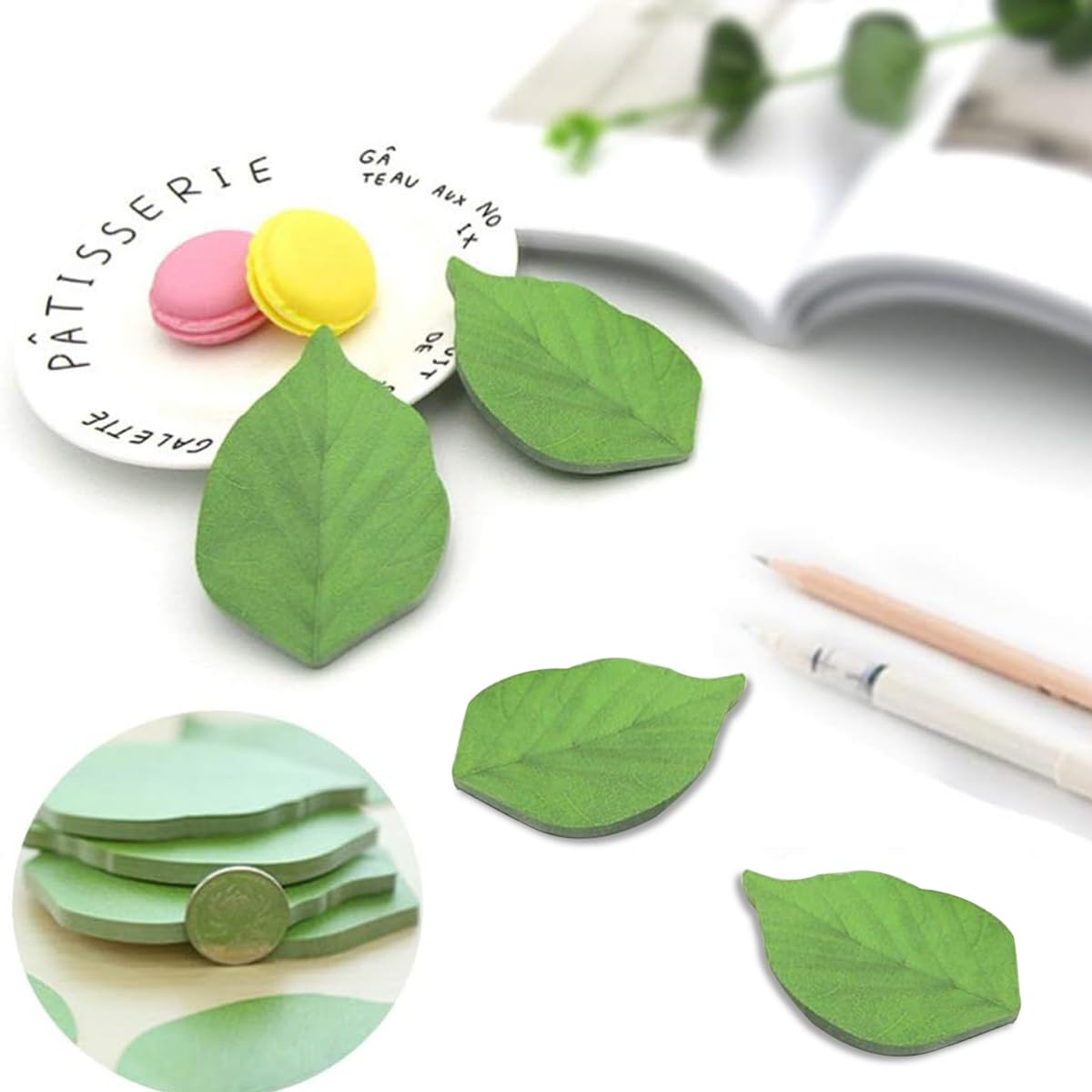 HASTHIP Sticky Notes for To Do Lists and Reminders featuring Leaf Design 200 Sheets | Recyclable Green Pads for Home Office
