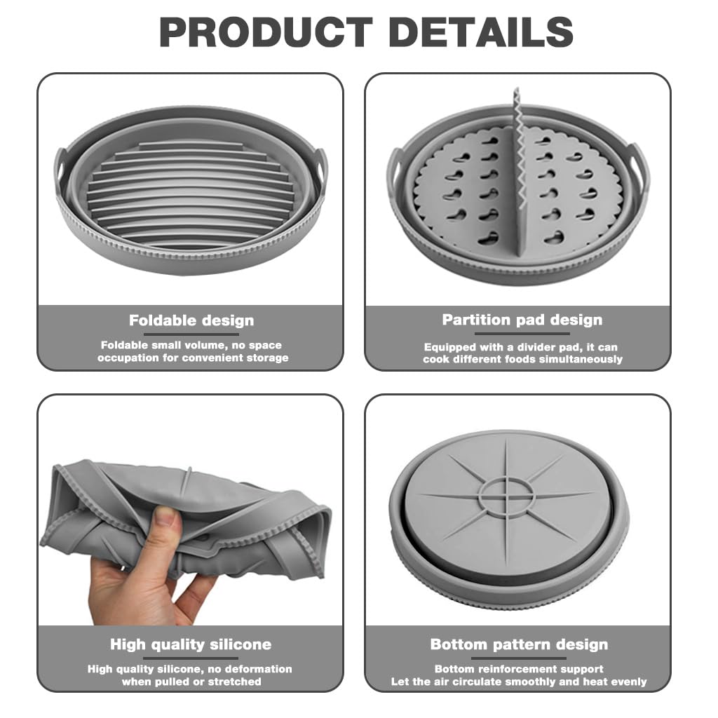 HASTHIP Silicone Air Fryer Liner 8 inch for Even Cooking with Multi Hole Divider | Food Grade Collapsible Bowl Shape