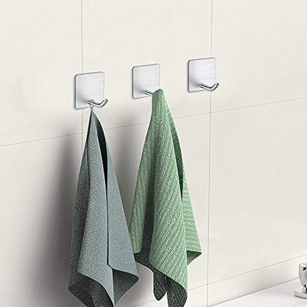 Supvox Self Adhesive Hooks, Heavy Duty Stainless Steel Waterproof Towel Hooks Stick on Hooks Wall Hangers Sticky Hooks for Hanging Bathroom Kitchen Home-4 Packs