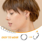 HASTHIP® Aretes de Aro de Acero Inoxidable para Mujer y Hombre,4 Pares Pendientes Pequeños 8mm 10mm 12mm 14mm,Hipoalergénicos Moda Clásica para Fiesta Diario y Regalo - Color Plata