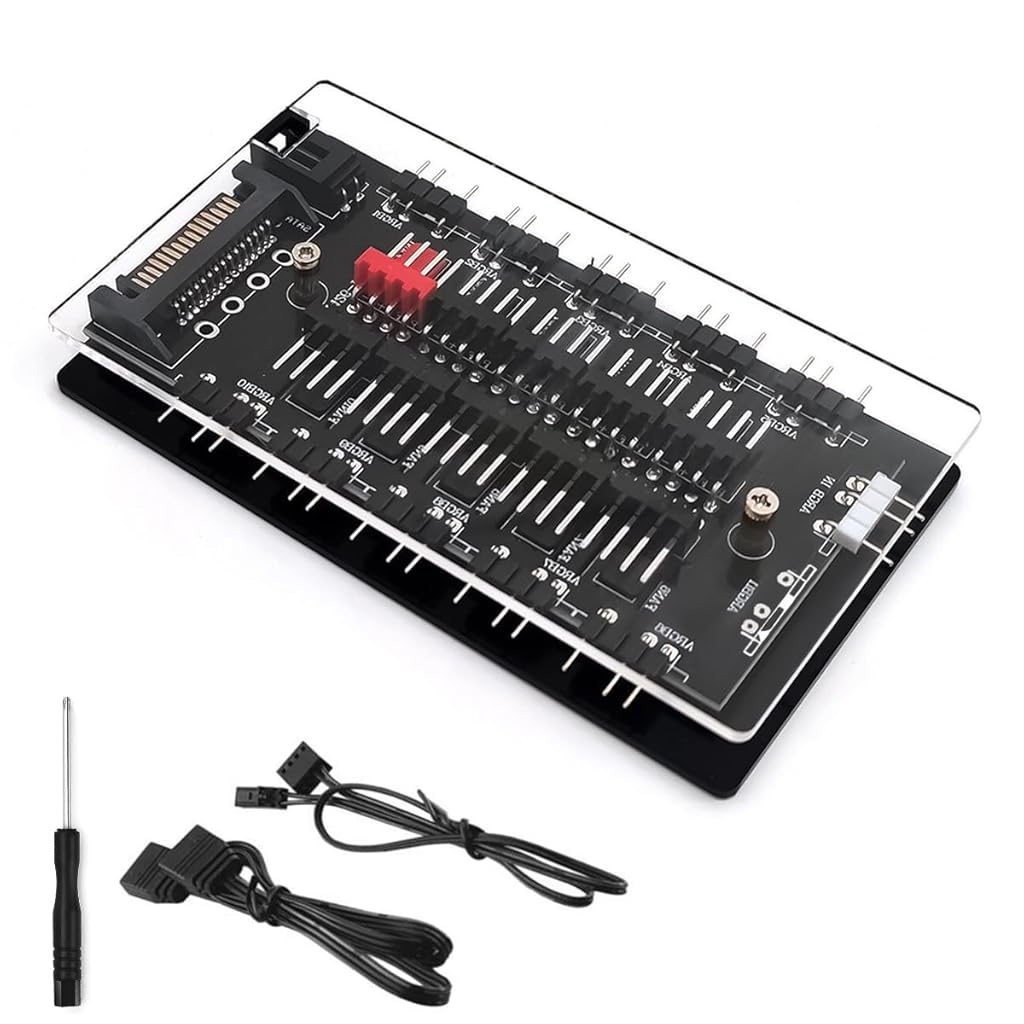 HASTHIP® Concentrador ARGB y PWM de 10 Puertos,Divisor 1 a 10 para Ventiladores 5V 3PIN RGB Direccionable,Hub Adaptador Magnético con Conexión SATA Controlador de Ventiladores PC para