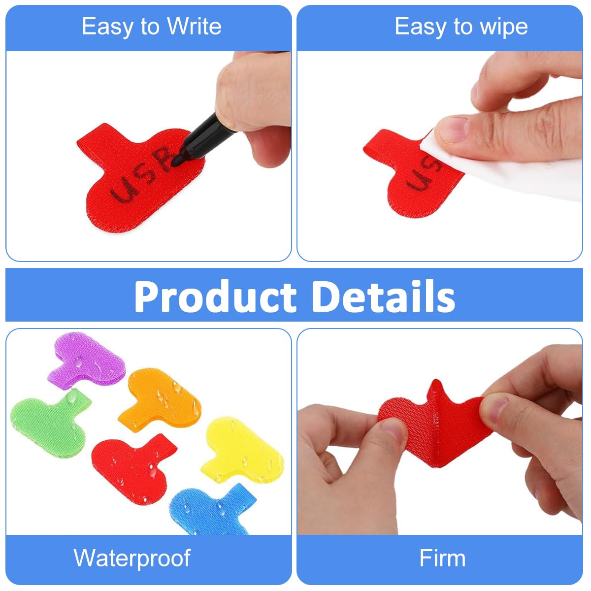 HASTHIP Cable Labels for Easy Wire Organization with Reusable Hook & Loop Design | 30 Pcs in 8 Colors