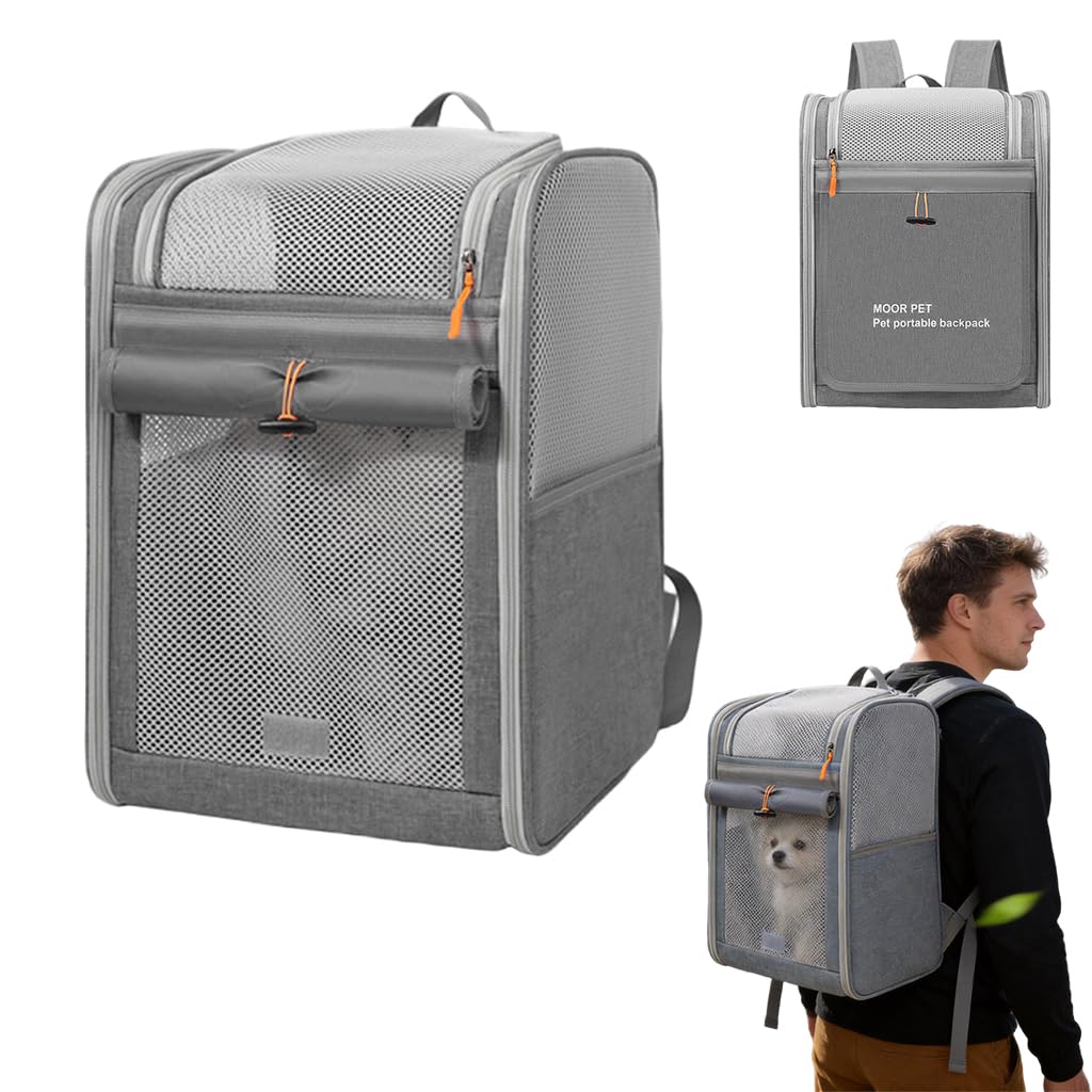 HASTHIP® Pet Backpack Carrier for Cats & Small Dogs, Oxford Cloth Breathable Mesh Travel Bag with Anti-Anxiety Front Cover Panel Design, Puppy & Kitten Outdoor Hiking Carrier, 42x33x28cm