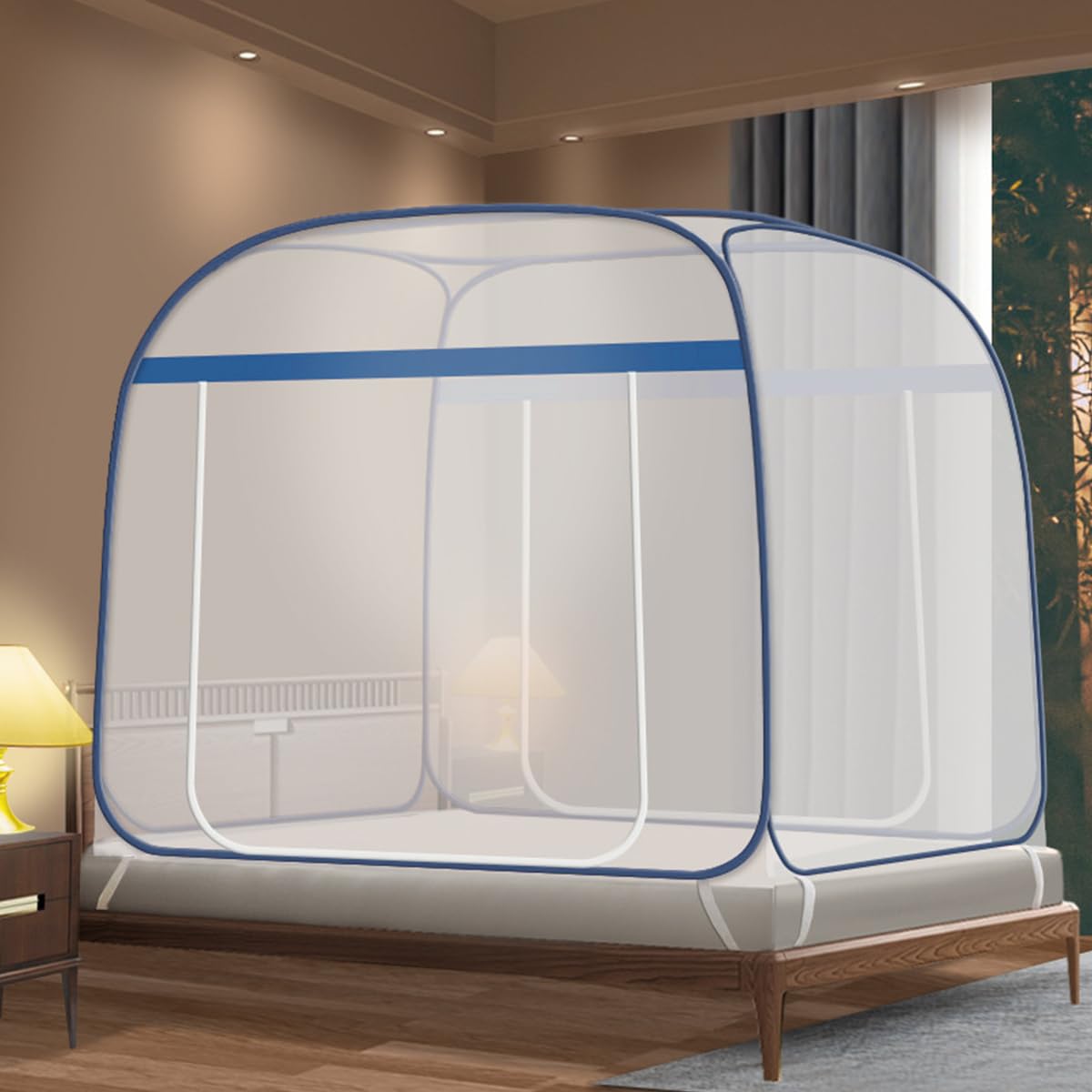 HASTHIP Pop Up Mosquito Net Tent for Double Bed with Dual Zip Doors and Mattress Straps | 6.6x5.9ft Breathable Mesh