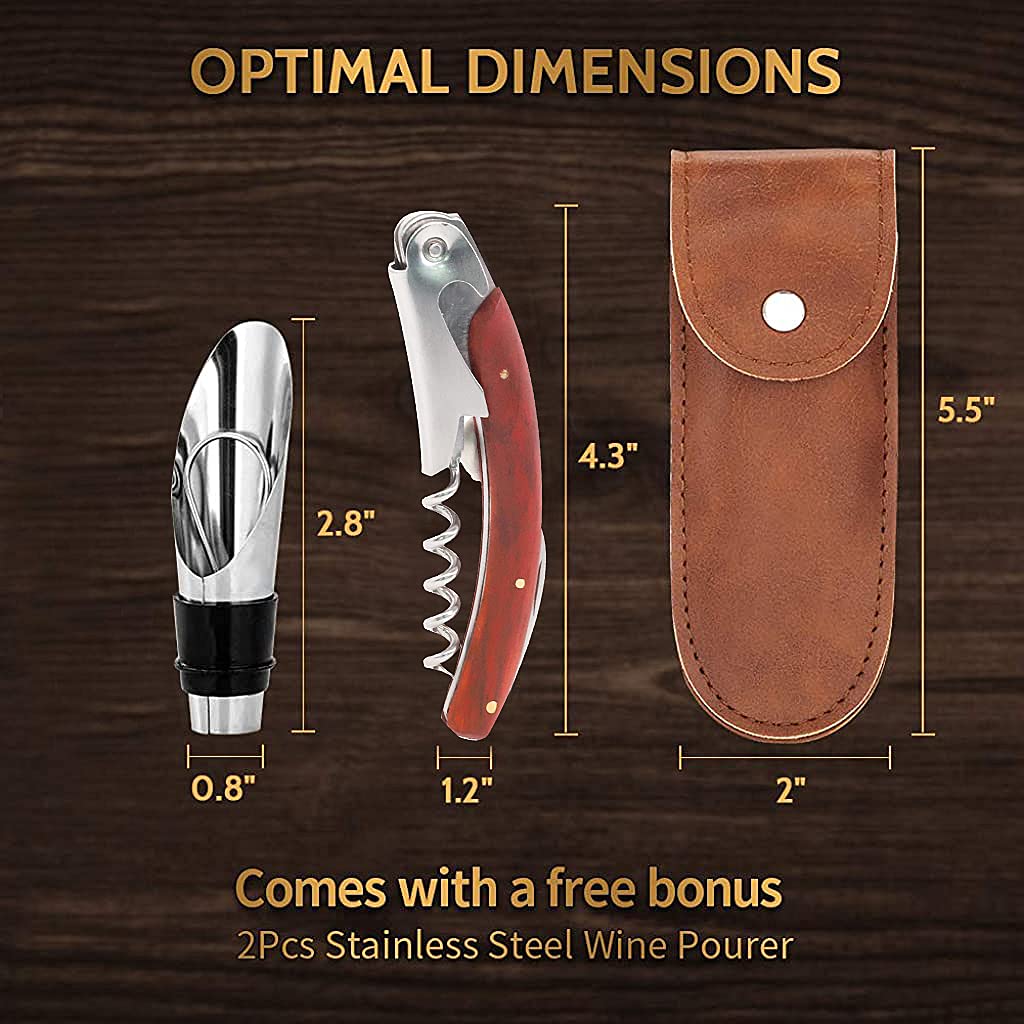 HASTHIP Bottle Opener Set for Wine and Beer with 4.3 in Corkscrew & Leather Case | Rosewood Handle and Stainless Steel Accessories