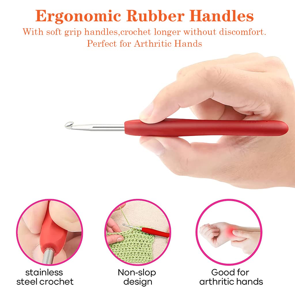 HASTHIP Crochet Hooks Set for Beginners with 40 pcs Full Kit and Ergonomic Rubber Handles | Green Case