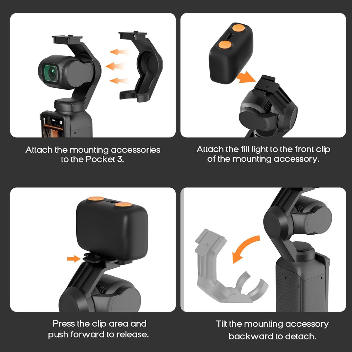HASTHIP LED Fill Light for DJI Osmo Pocket 3, 3-Color Dimmable Camera Light Only